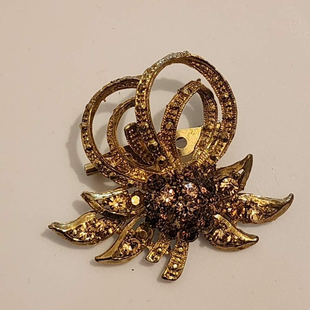 Reto Brooch Brown Goldtone